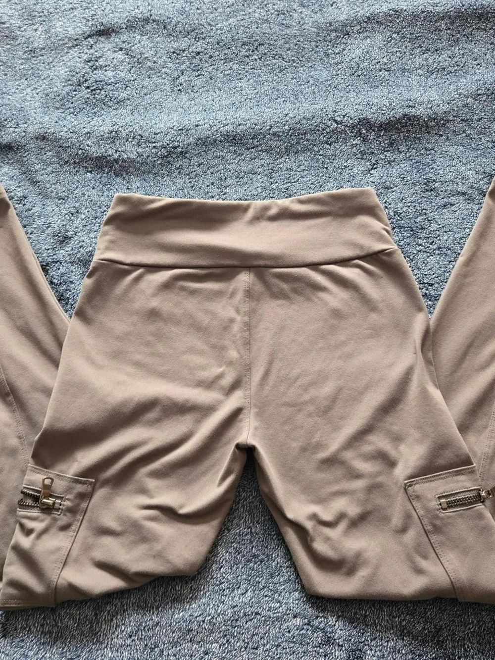 Beige Cargo Pocket Leggings with Zip Details